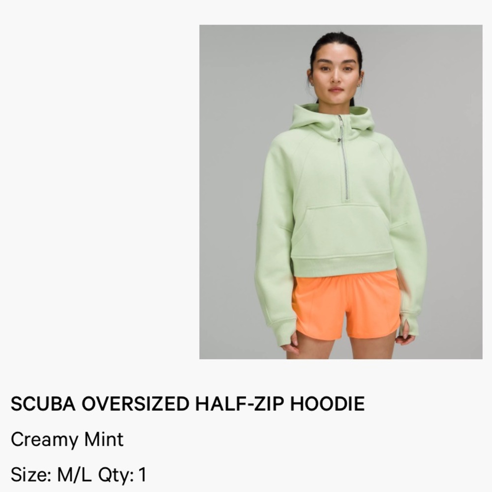 Lululemon Scuba Oversized Half-Zip Hoodie - Creamy Mint size is M/L